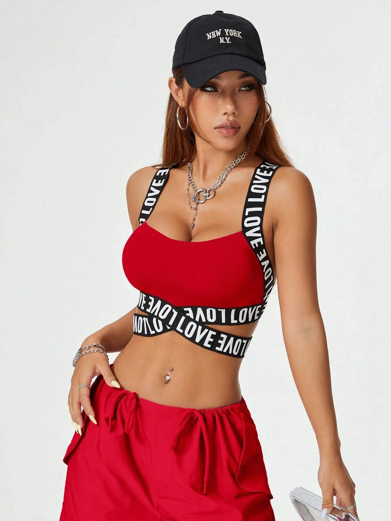 Streetwear Banded Cut Out Letter Tank Top SS24