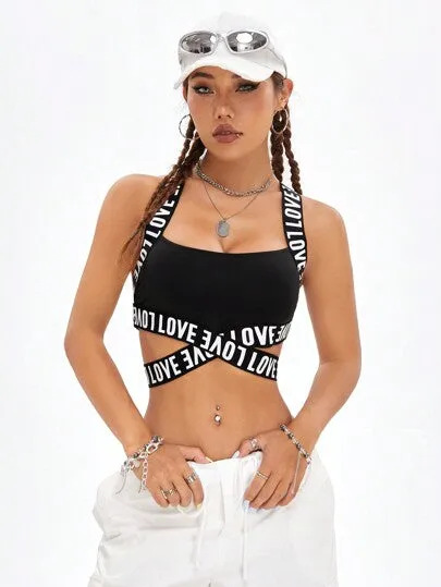 Streetwear Banded Cut Out Letter Tank Top SS24