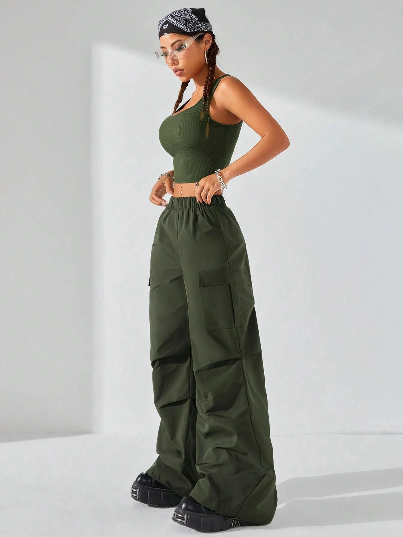 Streetwear Hollow Back Tank Top And Parachute Cargo Pants SS24