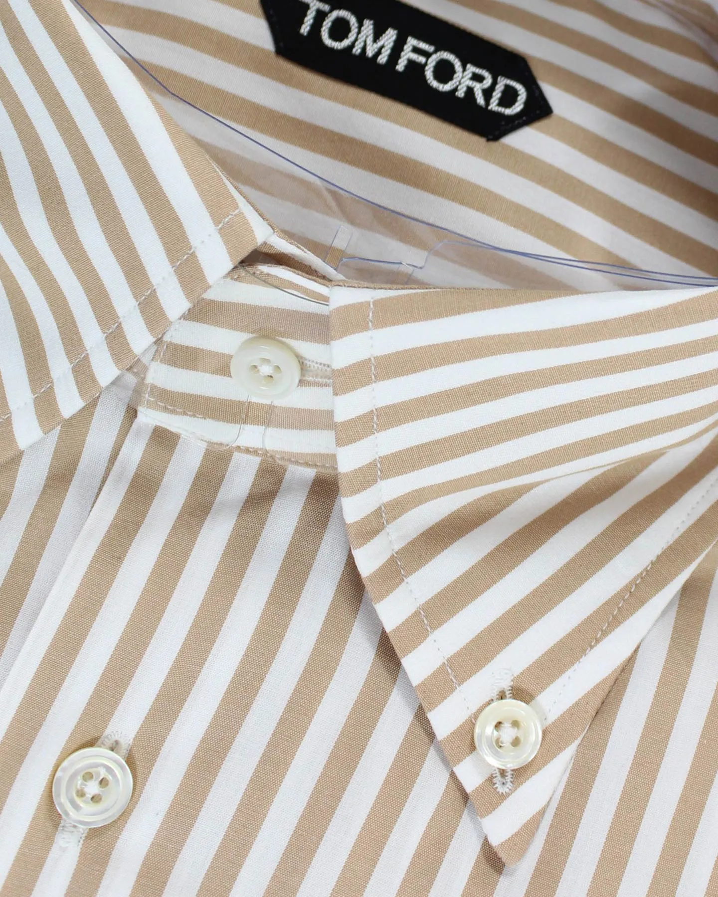 Tom Ford Button-Down Shirt White Beige Stripes 39 - 15 1/2 SALE