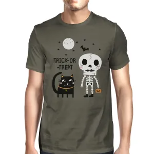 Trick-Or-Treat Skeleton Black Cat Mens Dark Grey Shirt