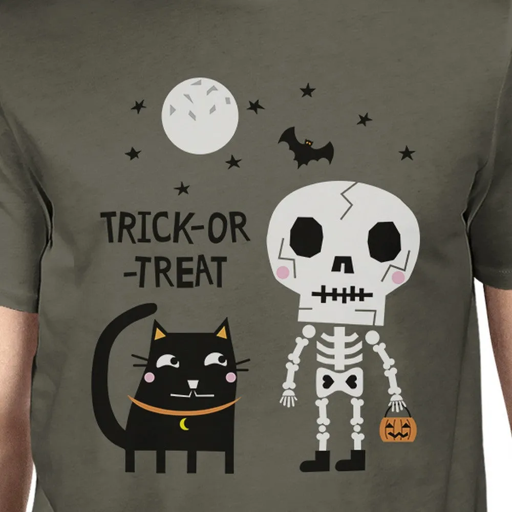 Trick-Or-Treat Skeleton Black Cat Mens Dark Grey Shirt