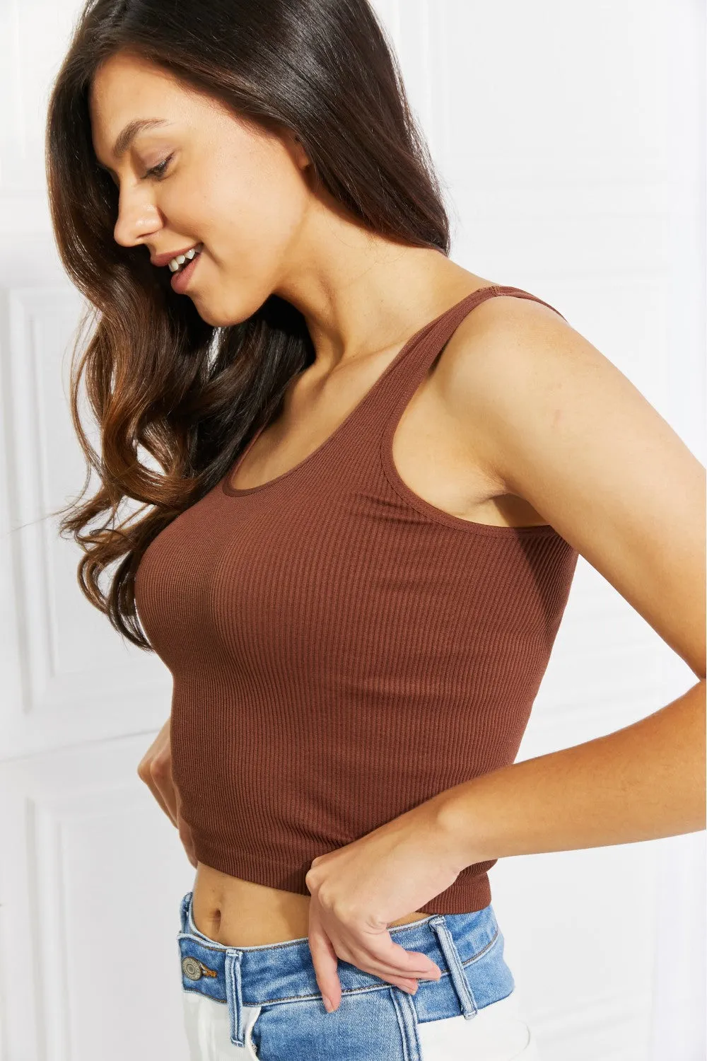 Two-in-One Reversible Seamless Tank in Coffee