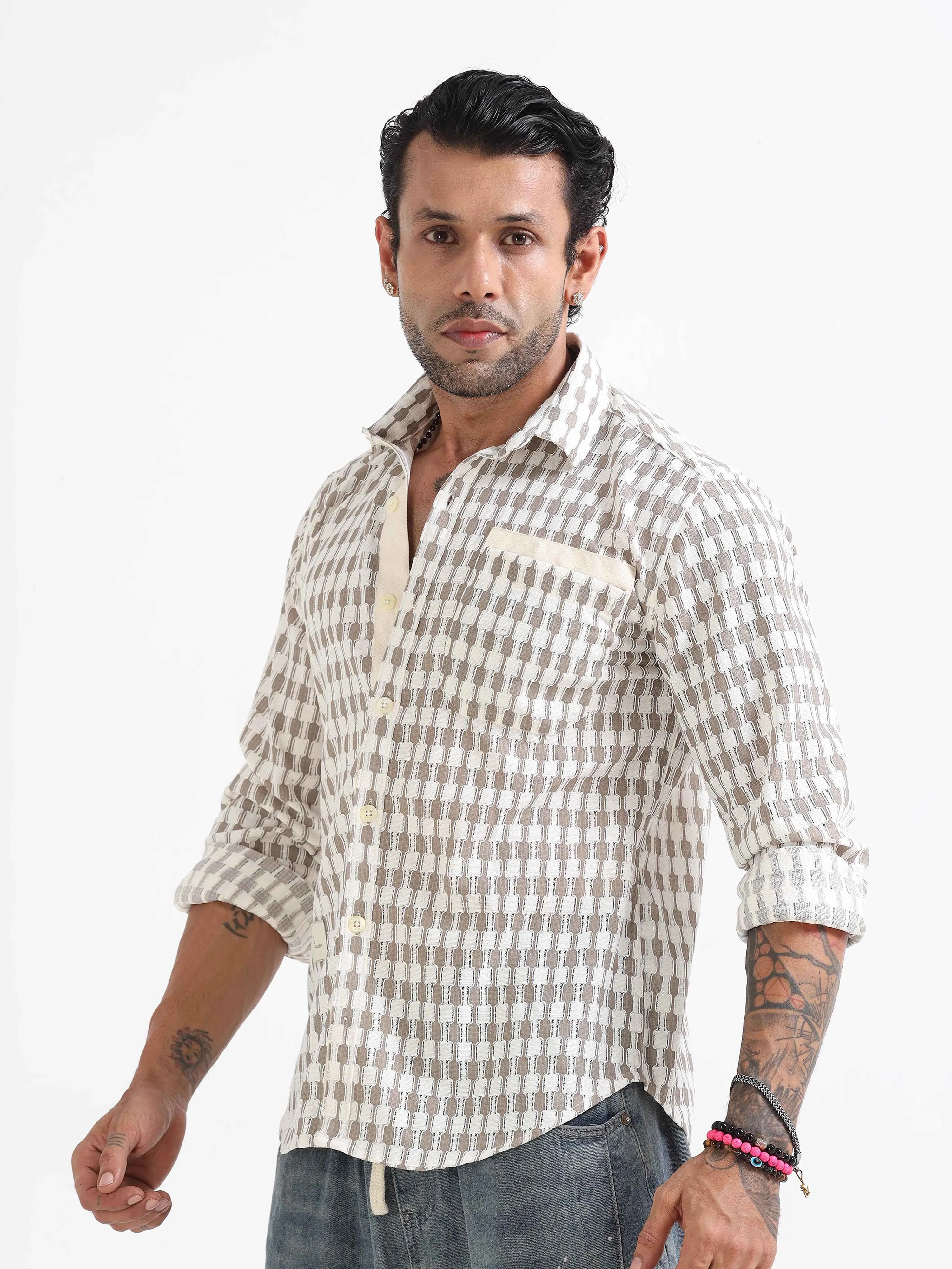 Vintage Block Weave Shirt In Grey