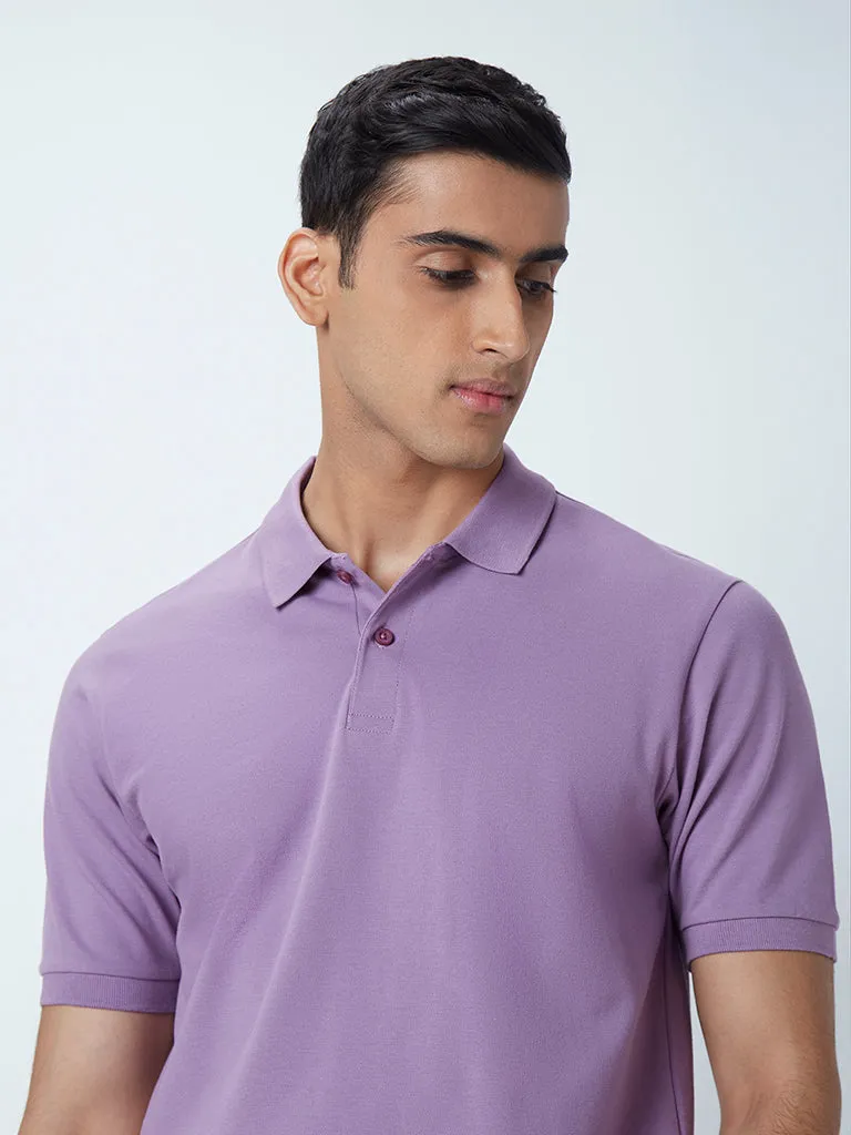 WES Casuals Lavender Cotton-Blend Relaxed-Fit Polo T-Shirt