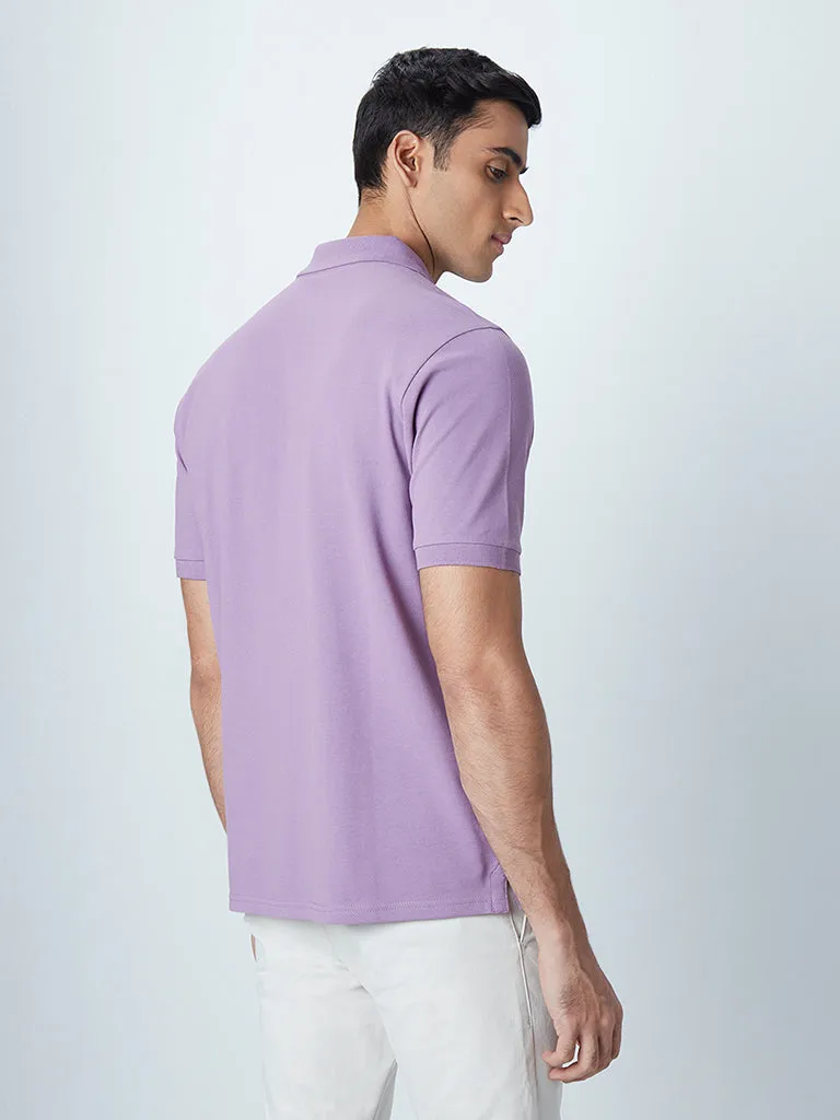 WES Casuals Lavender Cotton-Blend Relaxed-Fit Polo T-Shirt