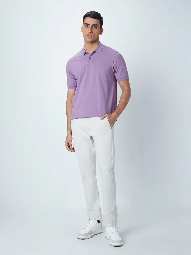 WES Casuals Lavender Cotton-Blend Relaxed-Fit Polo T-Shirt