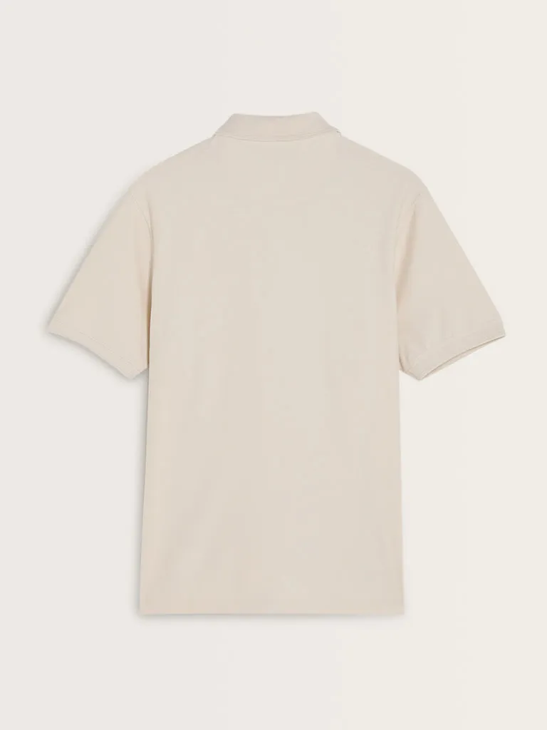 WES Casuals Light Beige Textured Relaxed-Fit Polo T-Shirt