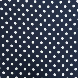 White Circles on Navy Printed Polyester Crepe