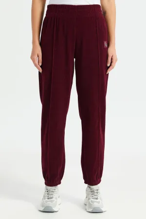 Women Burgundy Plain Joggers