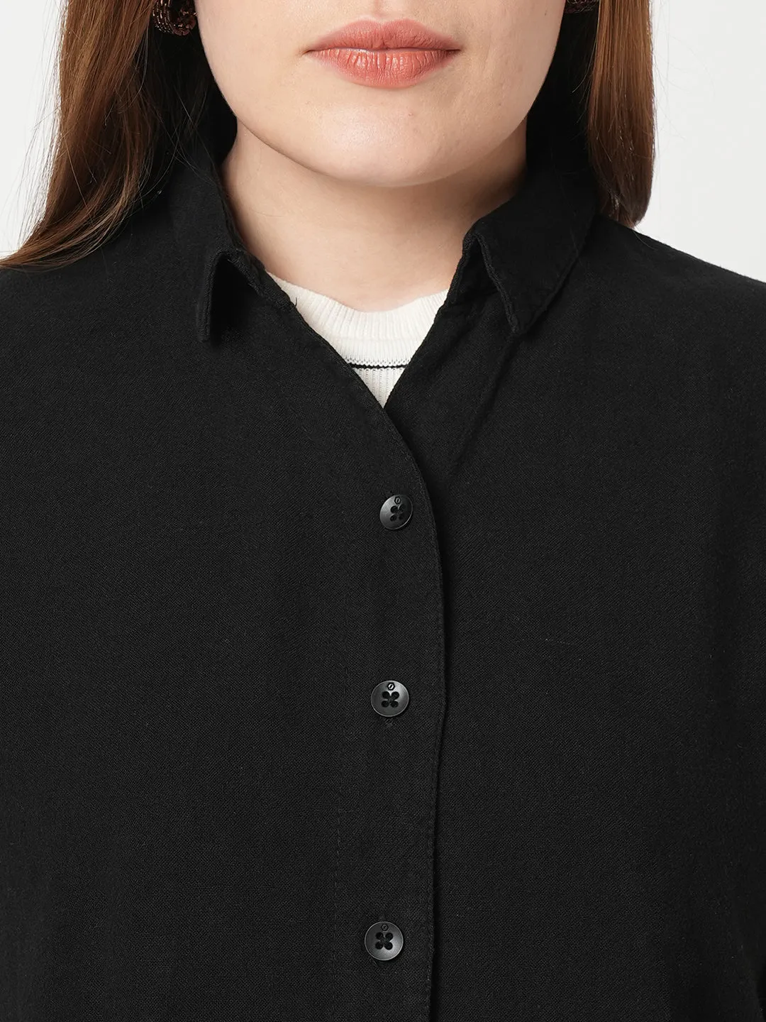 Women Solid Slim Fit Black Shirts