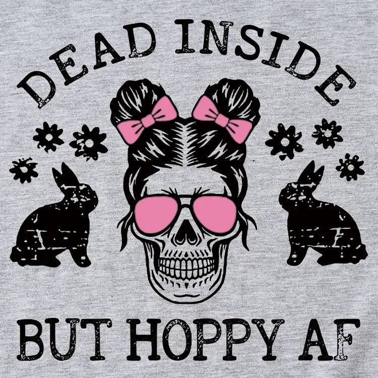 Women's Dead Inside Skull Pattern Summer Crewneck Short Sleeve T-shirt