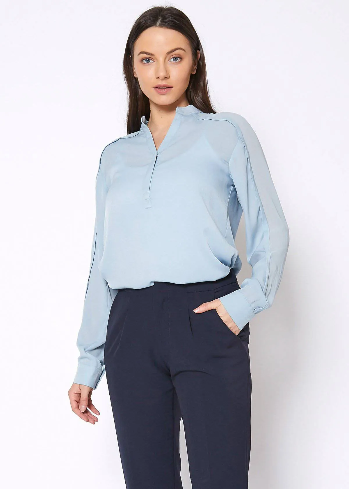 Women's Mandarin Collar Shirt Blouse