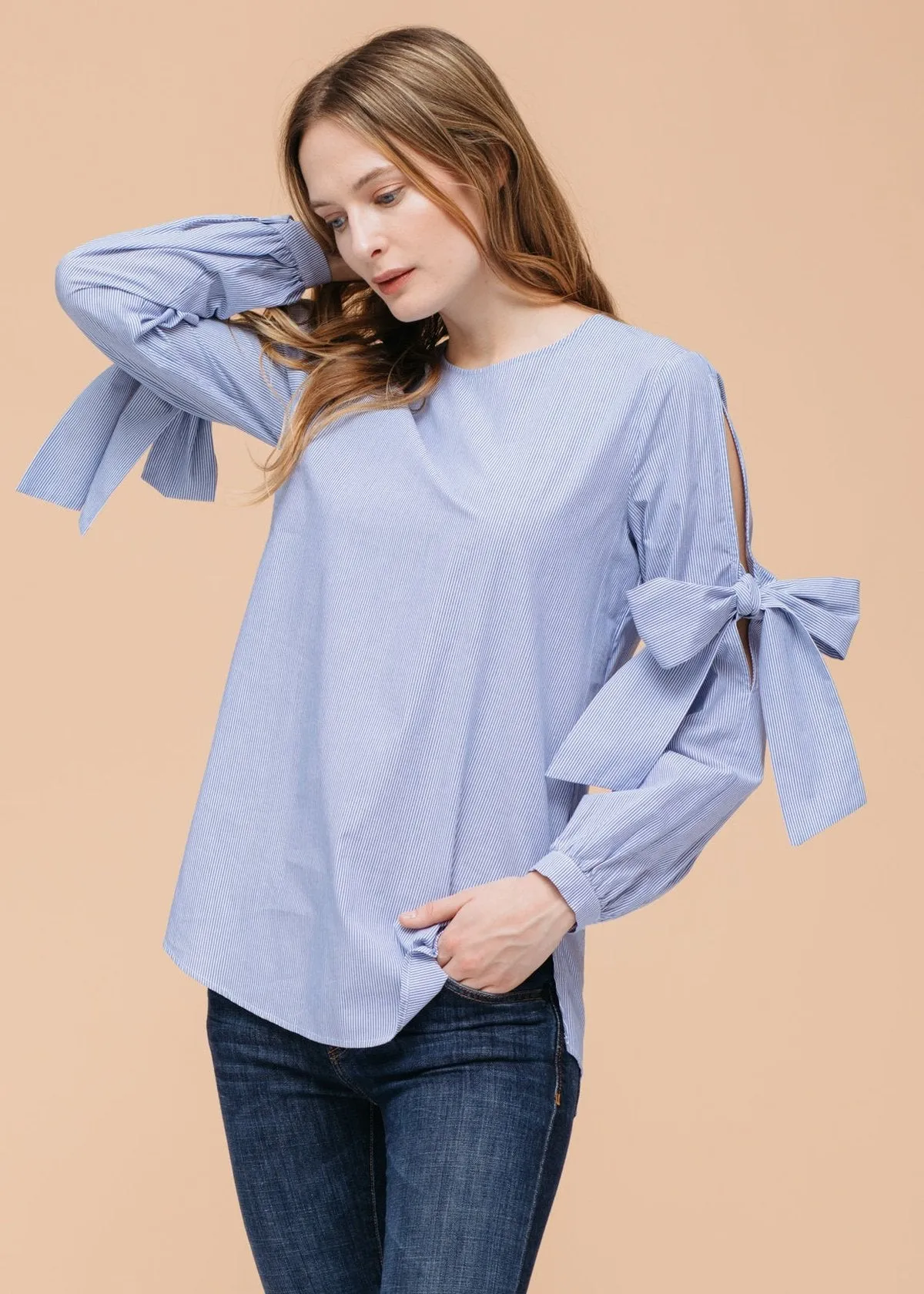 Women's Tie Sleeve Poplin Blouse