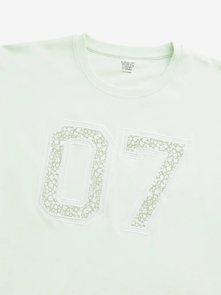 Y&F Kids Green Numerical Printed T-Shirt