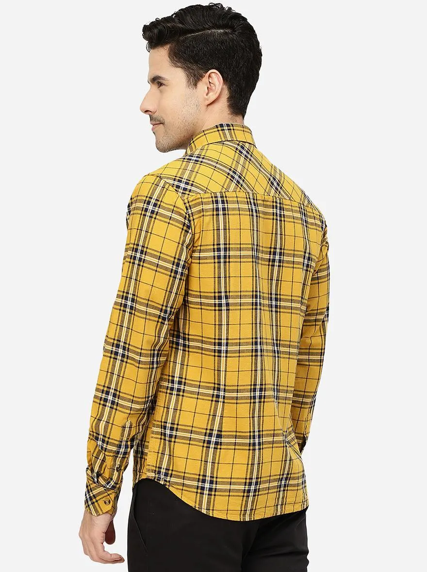 Yellow Checked Slim Fit Casual Shirt | Greenfibre