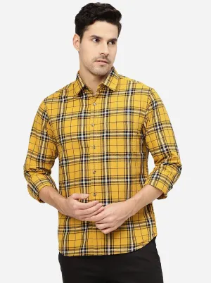 Yellow Checked Slim Fit Casual Shirt | Greenfibre