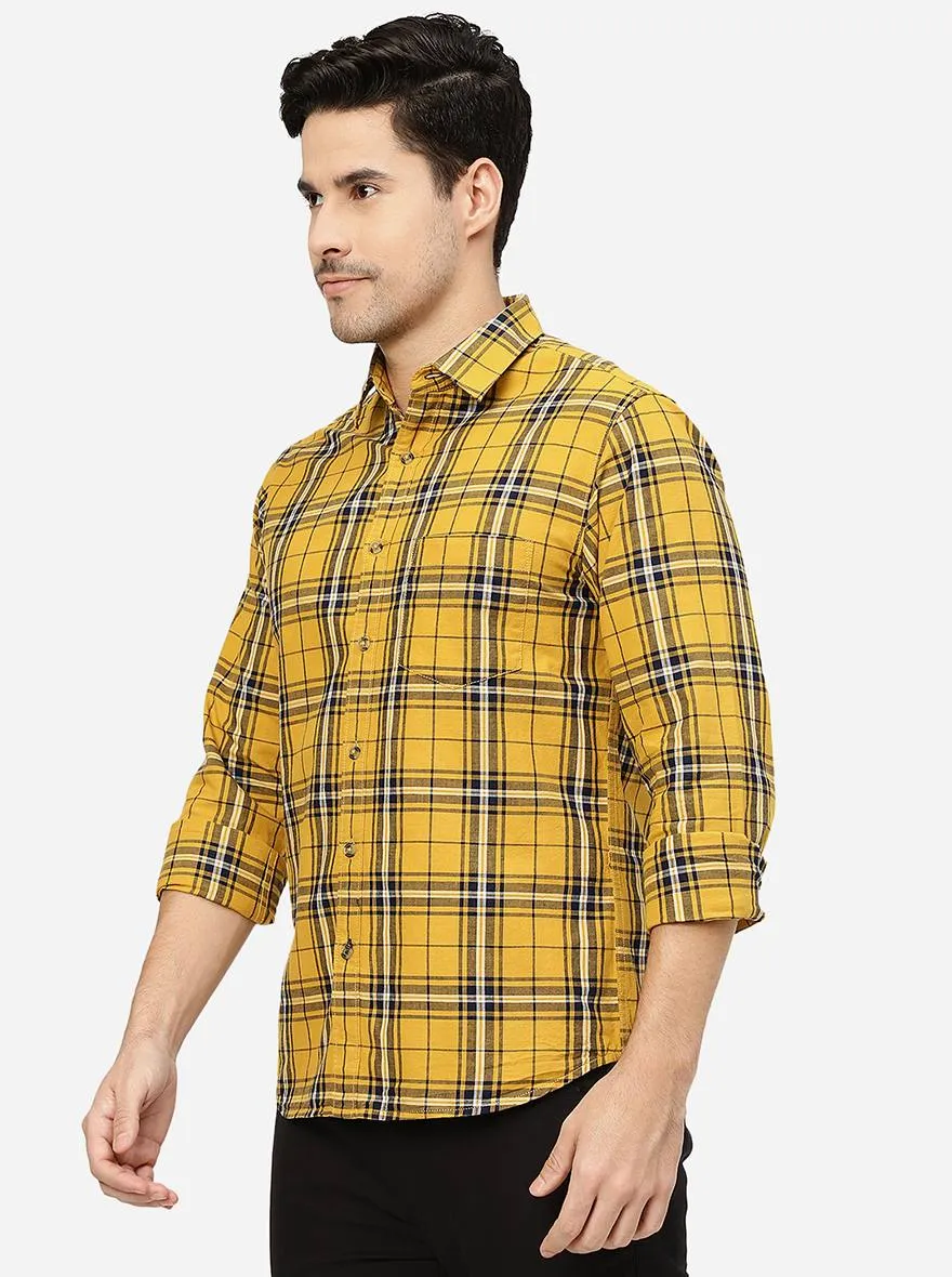 Yellow Checked Slim Fit Casual Shirt | Greenfibre