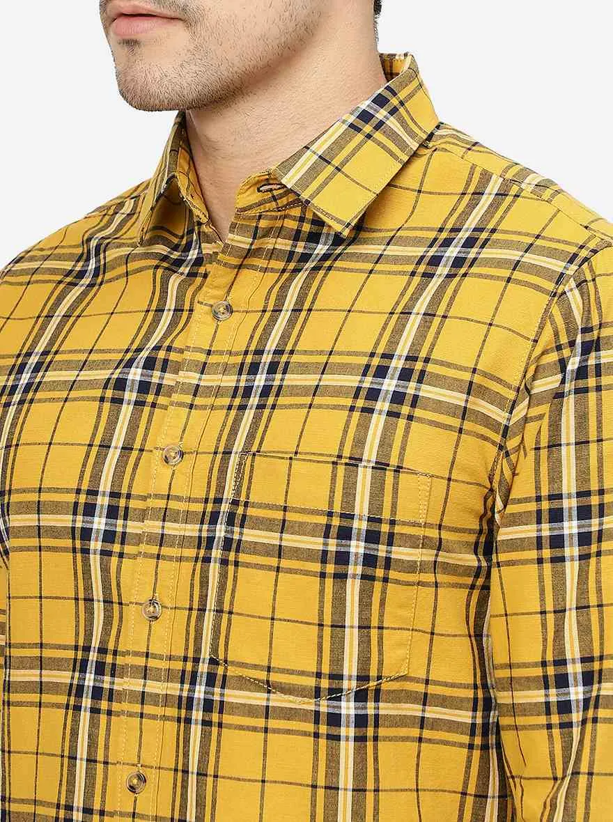 Yellow Checked Slim Fit Casual Shirt | Greenfibre