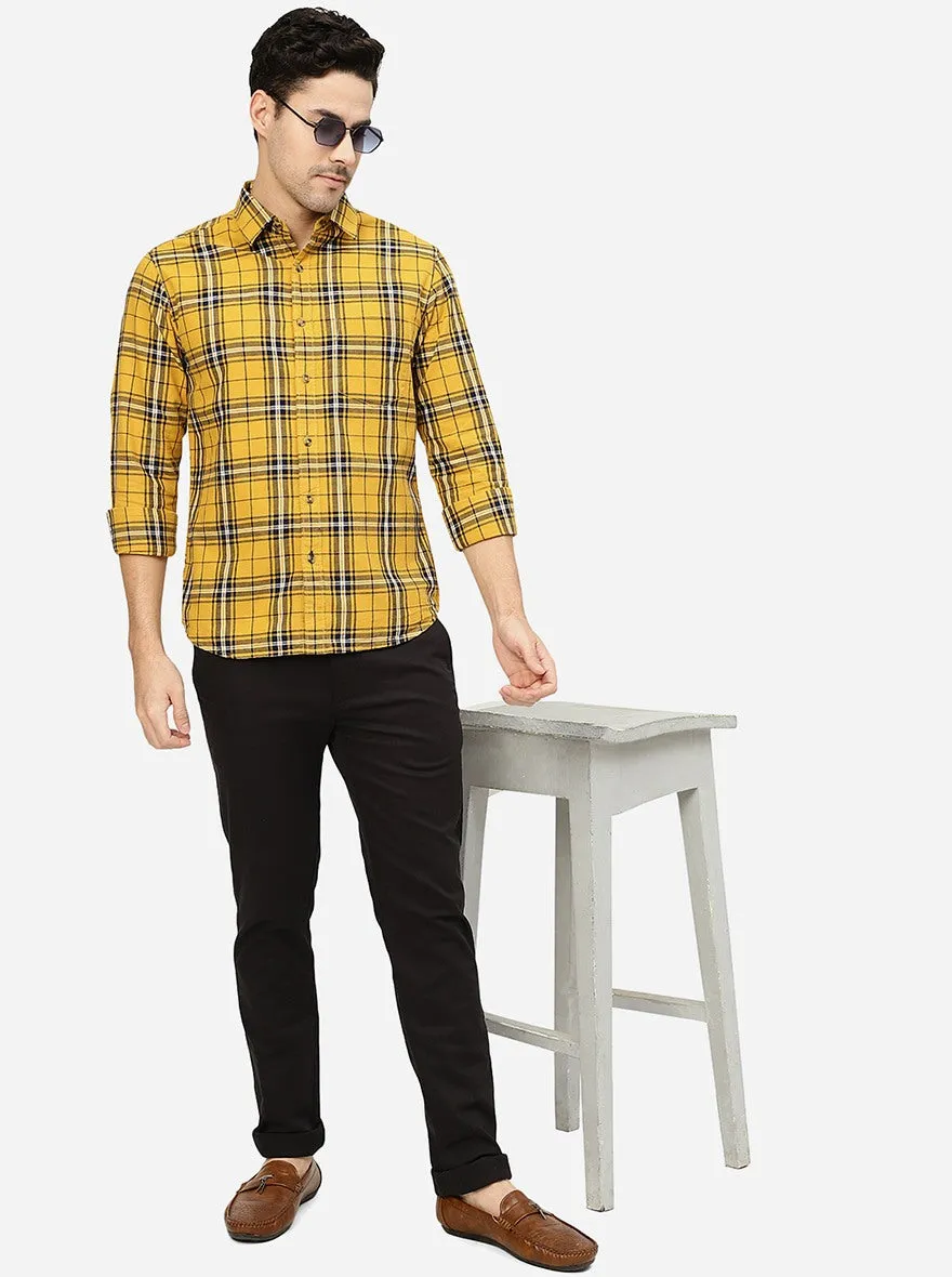 Yellow Checked Slim Fit Casual Shirt | Greenfibre